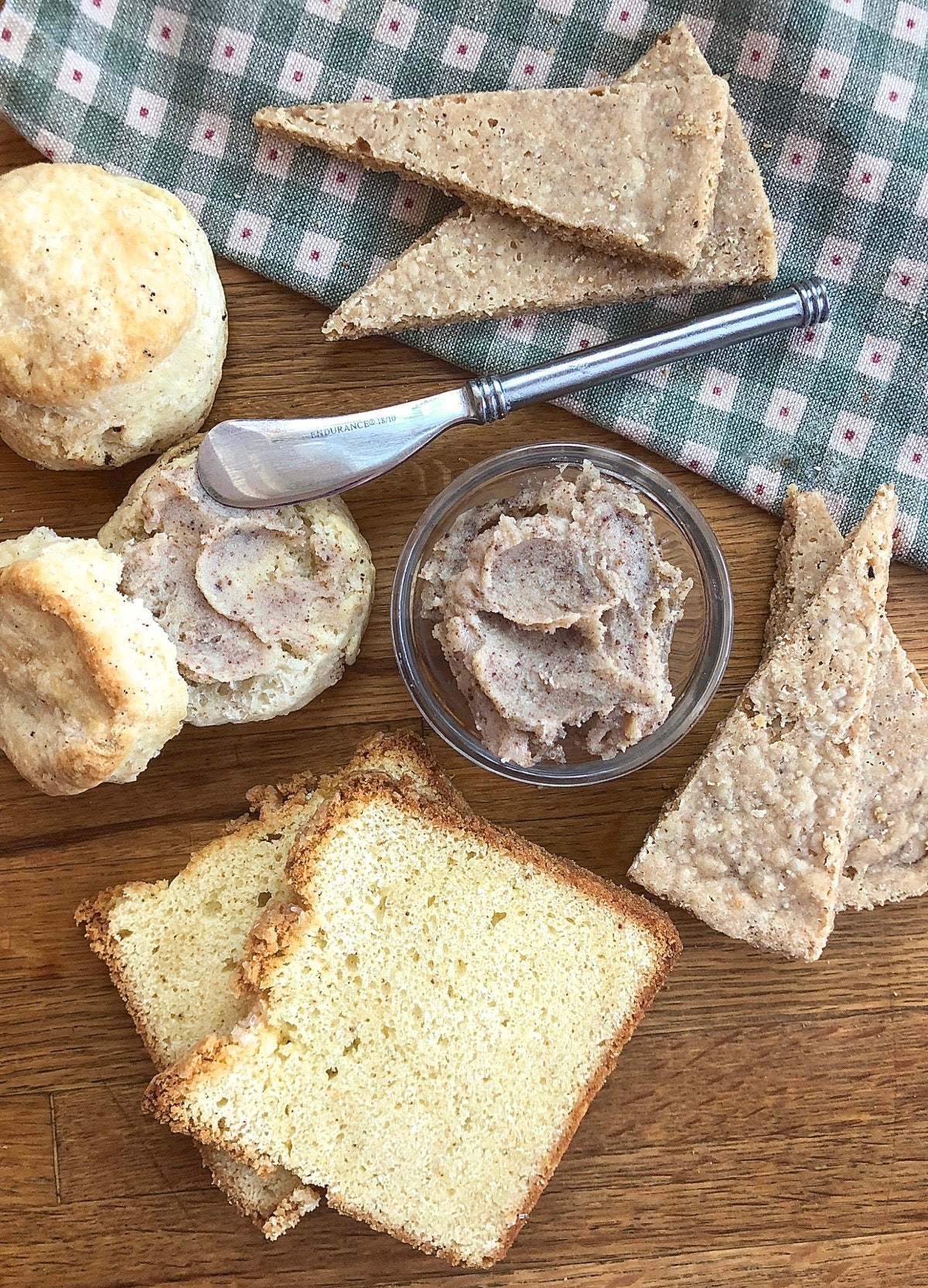 Shortbread, sourdough biscuits, and pound cake made with brown butter.